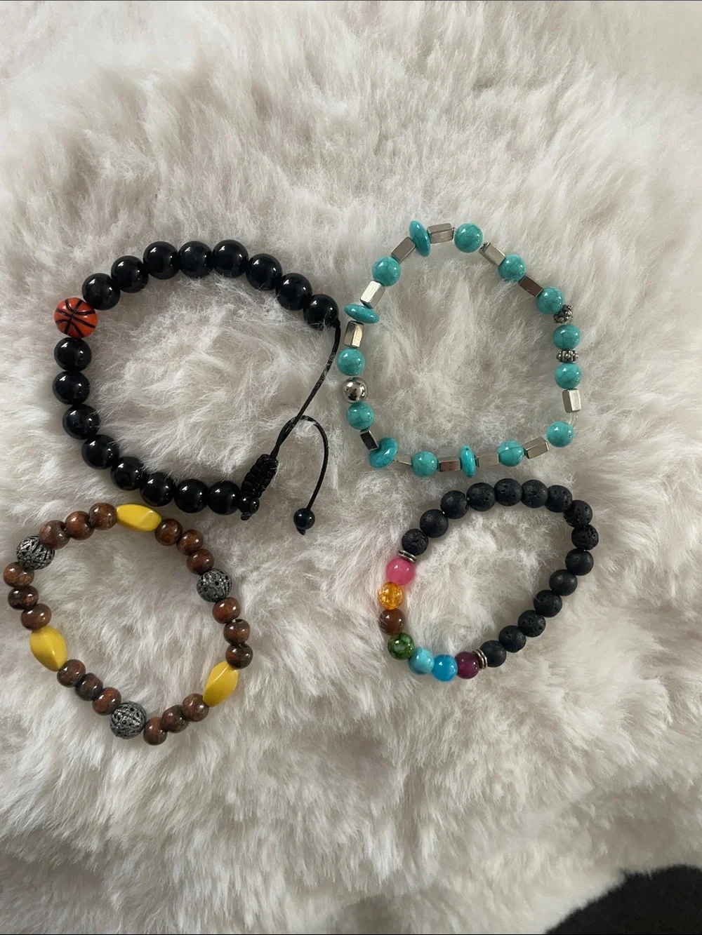 Kids Multi-Bead Bracelet Set - Turquoise, Black, Brown & Multicolor